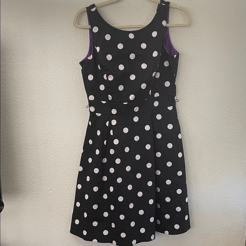 White House Black Market Black Dress White Polka Dots 30x36 Sz 4 cotton blend